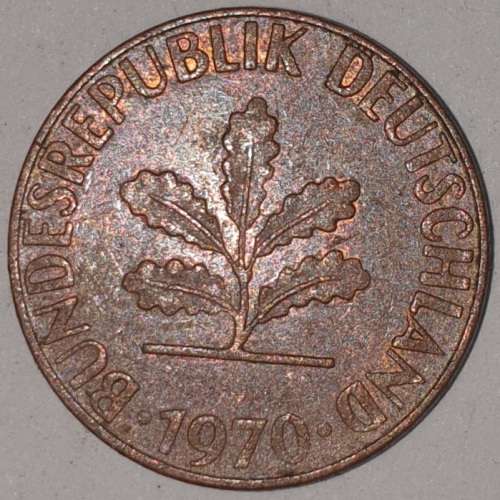 1970 J - 1 PFENNIG - ONE PFENNIG - GERMANY - FEDERAL REPUBLIC - (Copper Plated Steel)